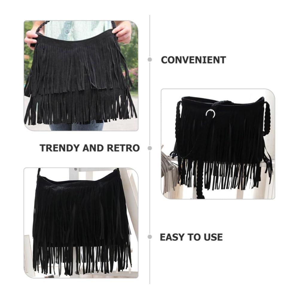 Erfrischende Vielseitigkeit Rucksackhandtaschen für Damen in elegantem Schwarz mit stilvollen Fransen. Ein Muss für den Sommer-Look
