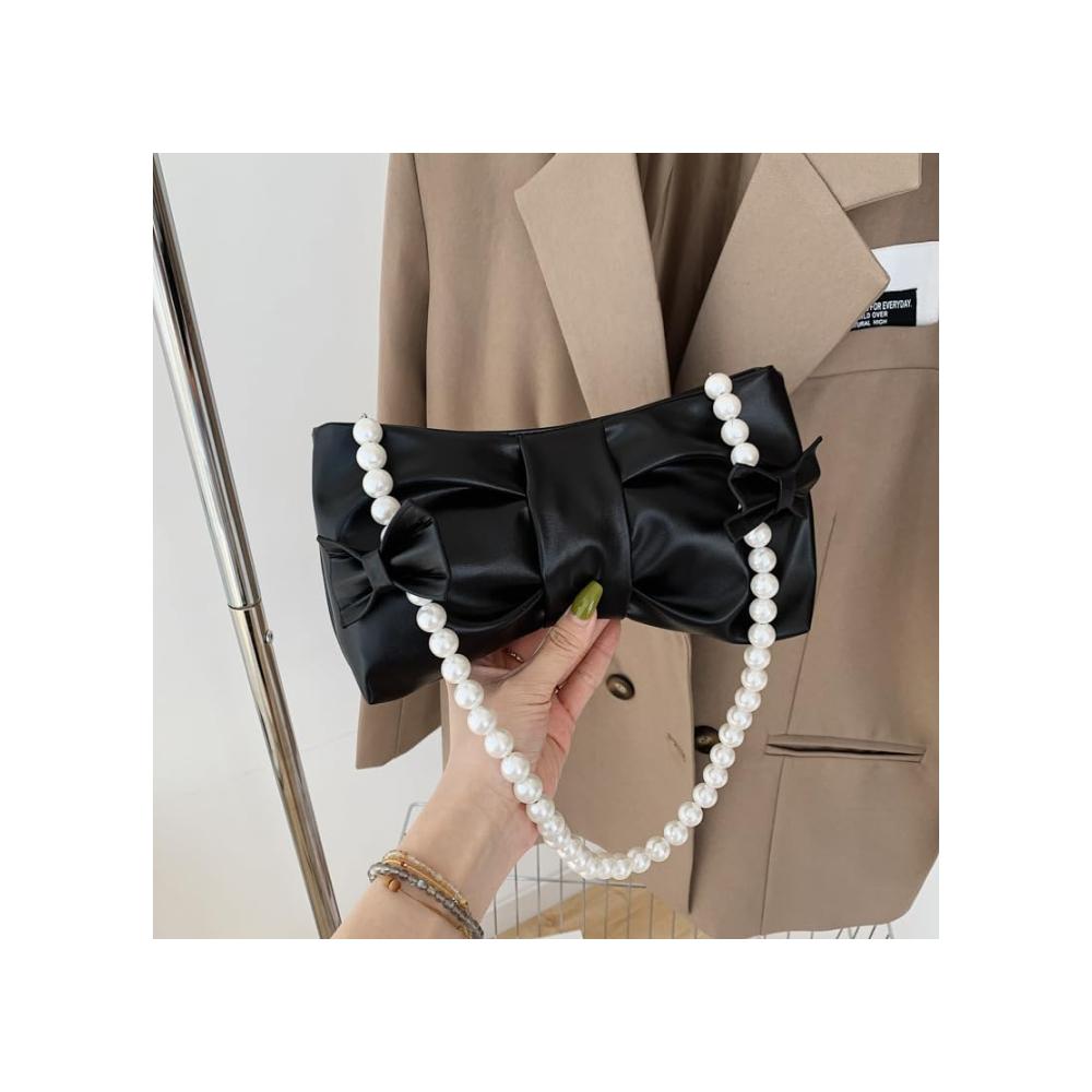 Elegante Damen-Clutch mit Perlenverzierung - Perfekt für Hochzeit Party & Abend - Satin-Tasche mit Schulterkette - Stilvolle Umhängetasche für jeden Anlass - Klein aber voller Stil