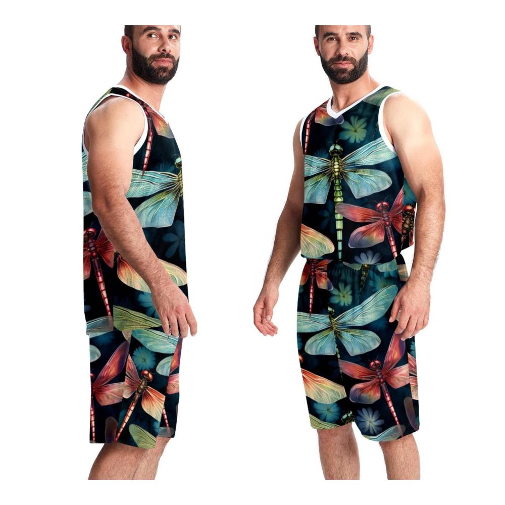 Bunte Libelle Hochwertige Herren-Basketballtrikots mit Taschen in 5XL für Teamuniformen und sportliche Vielseitigkeit