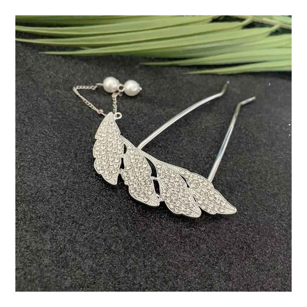 Quaste Haarspange mit Kristallperlen und Haargabel - Schicker und edler Kopfschmuck für Frauen und Mädchen - Elegantes Haar-Accessoire für Hochzeiten Partys und besondere Anlässe (Silber