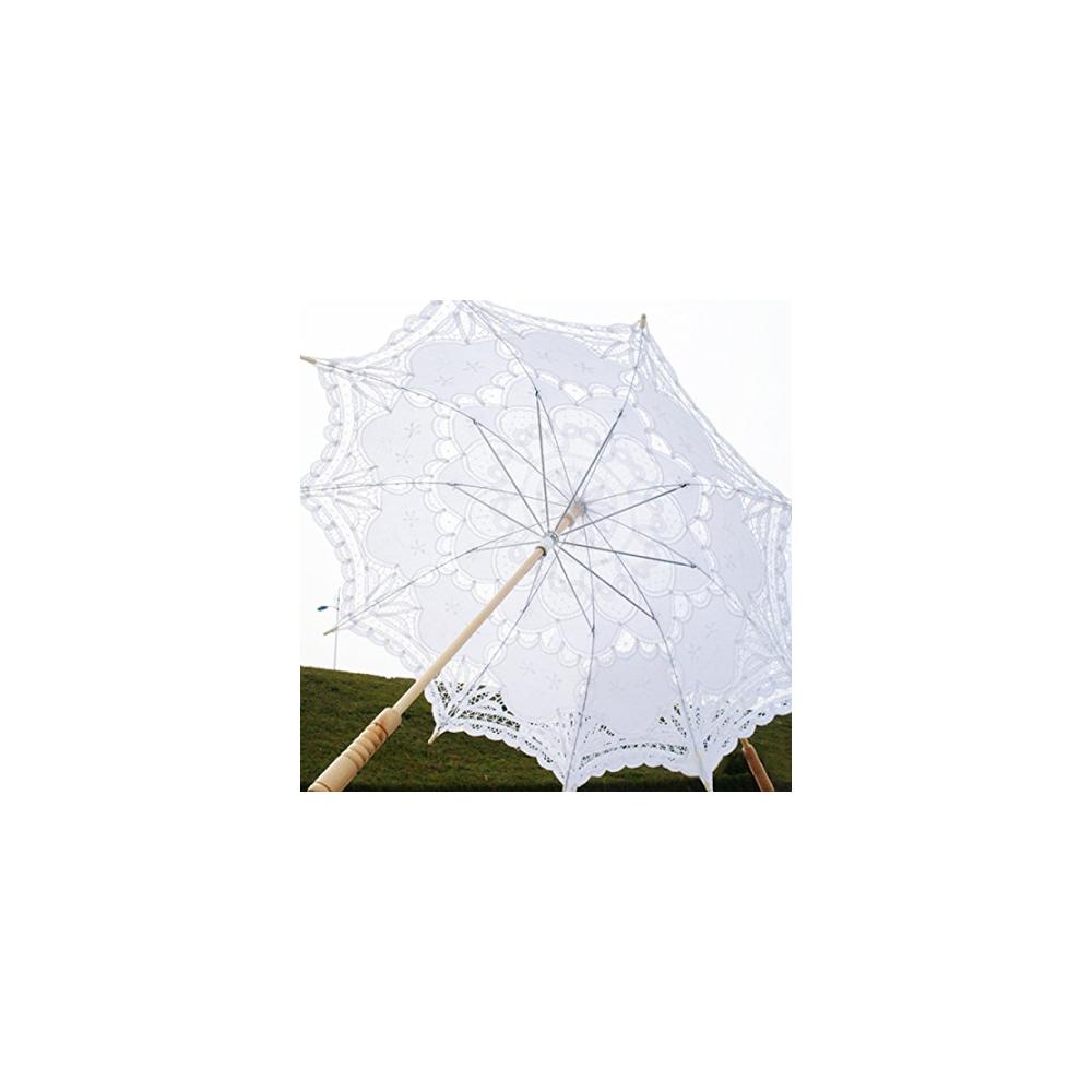 Eleganter 80 cm Brautschirm mit viktorianischer Spitze - Perfekt für Hochzeiten - Stilvoller Stockschirm in reinem Weiß