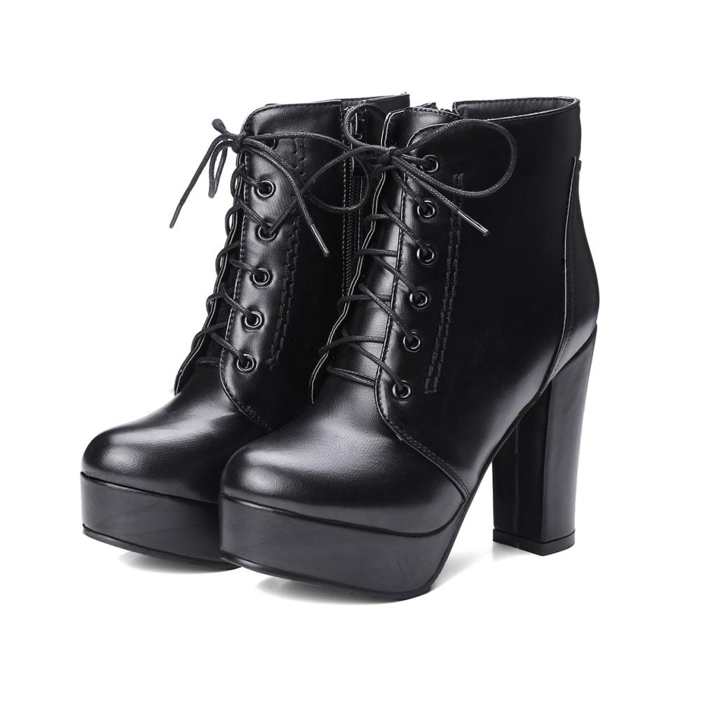 Damen Stiefeletten High Heel Stiefel mit Absatz Schnürverschluss und Reißverschluss Ankle Boots Plateau Absatz Chunky Heels Boots Damenmode