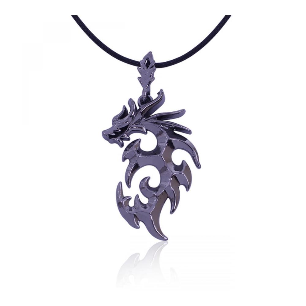 Einzigartige Halskette mit Anhänger Cool maskulin zeitlos. Punk Chinesischer Drache Anhänger für Herren. Vintage Stil schwarze Flamme. Perfektes Geschenk für Jungen und Männer