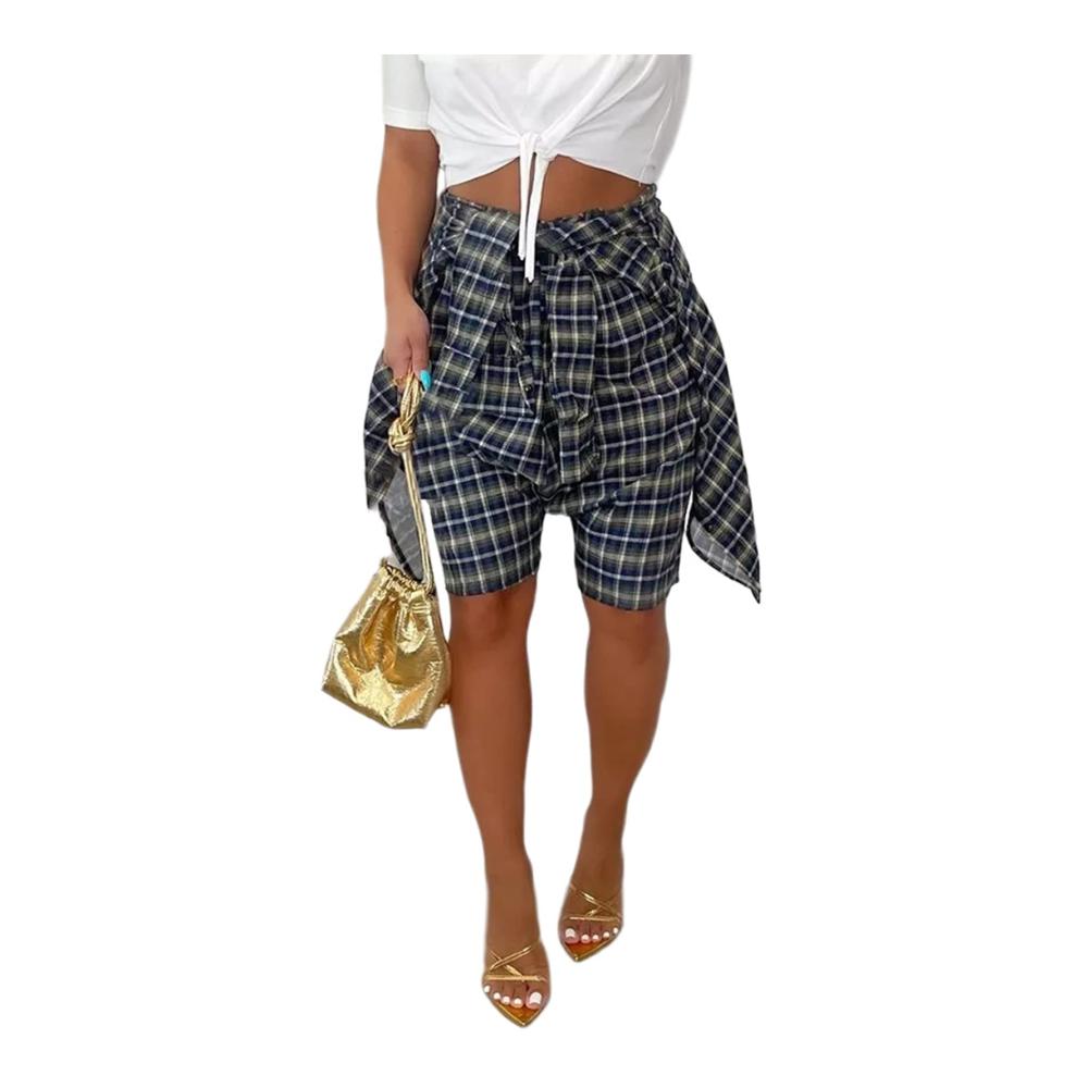 Trendy Damen Sommerrock Knielange Karierte & Schichtweise Hose mit Rock-Optik für Sport & Freizeit
