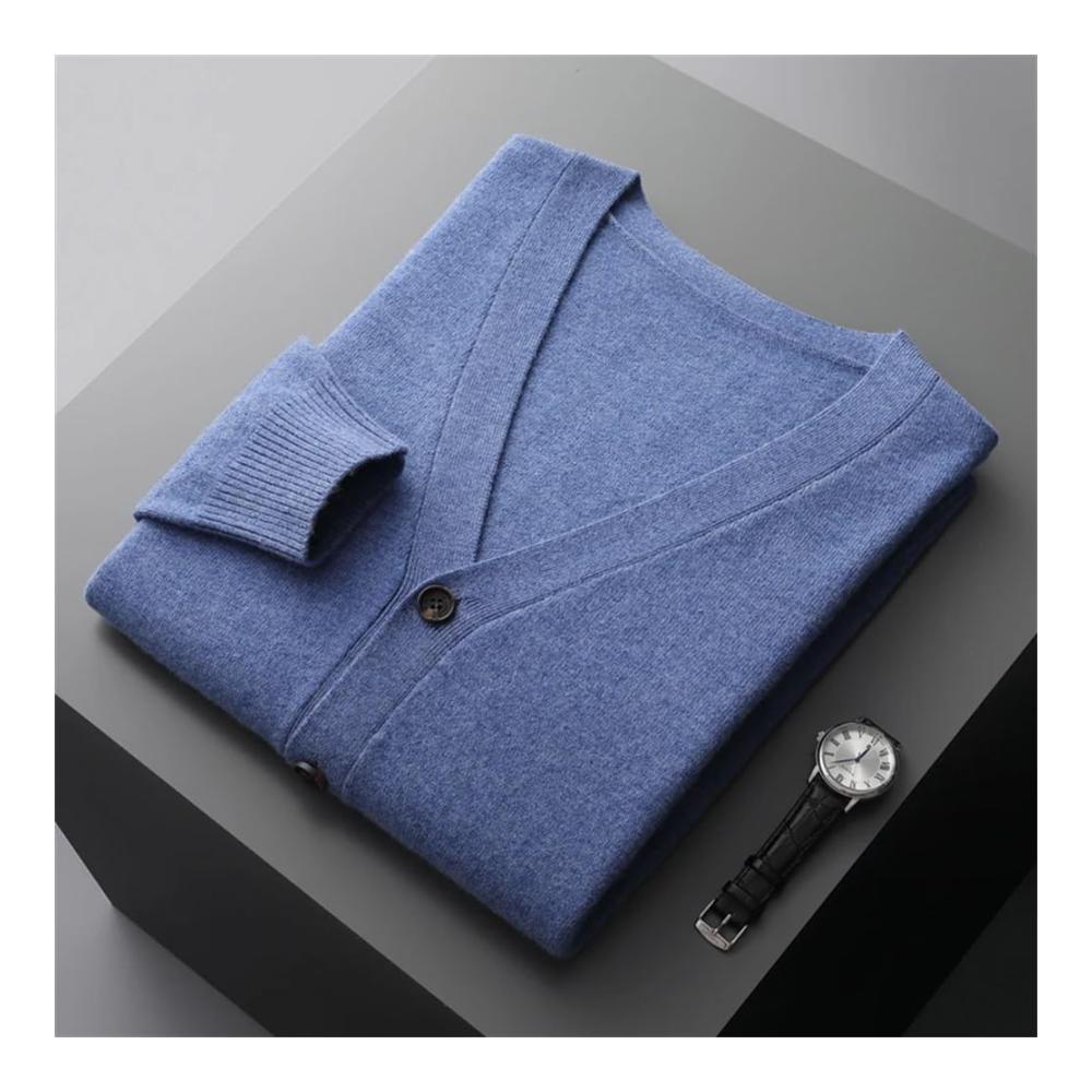 Premium Herren Strickjacke 100% Merinowolle einfarbig gestrickt Basic-Pullover Mantel-Design Button-Down-Komfort