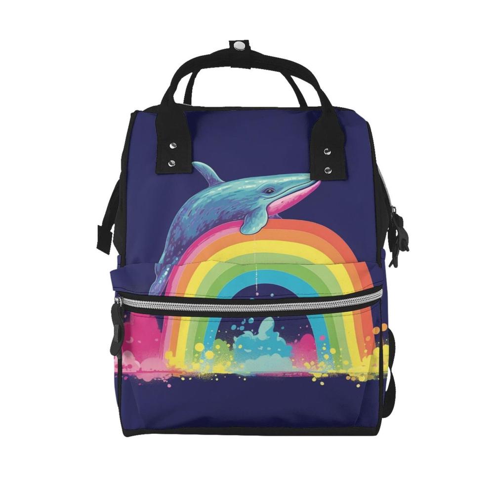 Entdecke den perfekten Begleiter Wasserdichter Laptop-Rucksack mit farbenfrohem Wal-Design auf Regenbogen-Print. Ideal für Damen und Herren ein lässiger Tagesrucksack in Schwarz