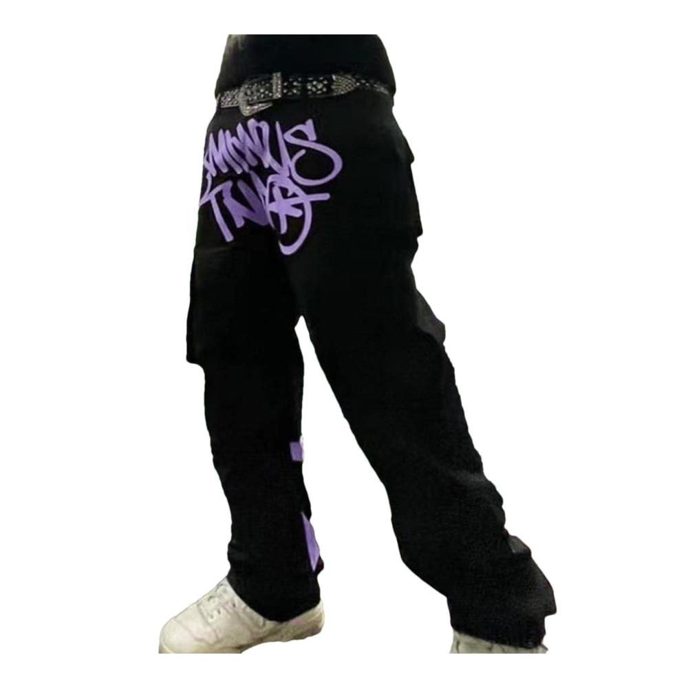 Entdecke den ultimativen Style mit Jeanshosen für Herren! Harajuku Cargo Jogginghose | Y2K Baggy Jeans | Hip-Hop Denim in Schwarze Print | Loose Fit Straight Hose für Männer