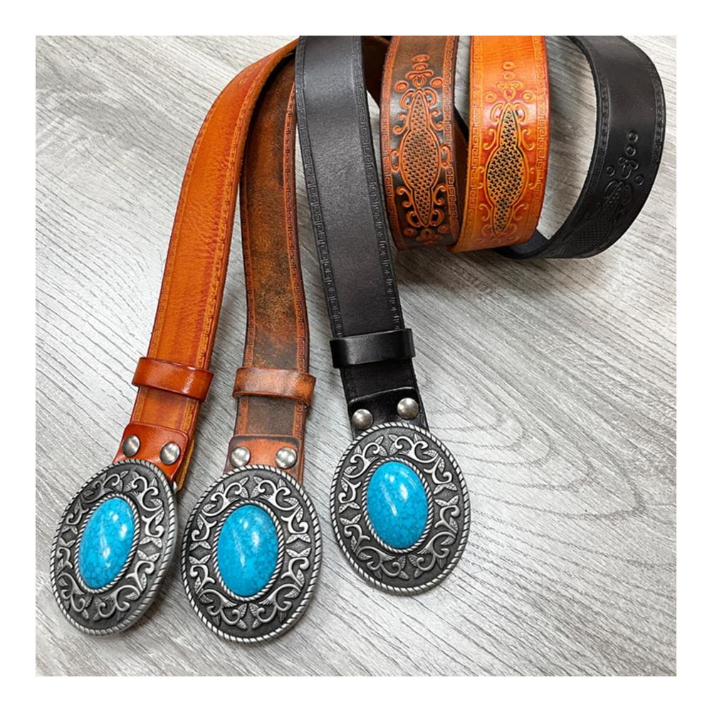 Einzigartiger Westlicher Echtleder Gürtel Cowboy-Stil mit Türkis-Verzierung für Damen und Herren. Passend zu Jeans und Country-Kleidern Breite 38mm Schwarz 125cm. Ein Must-Have