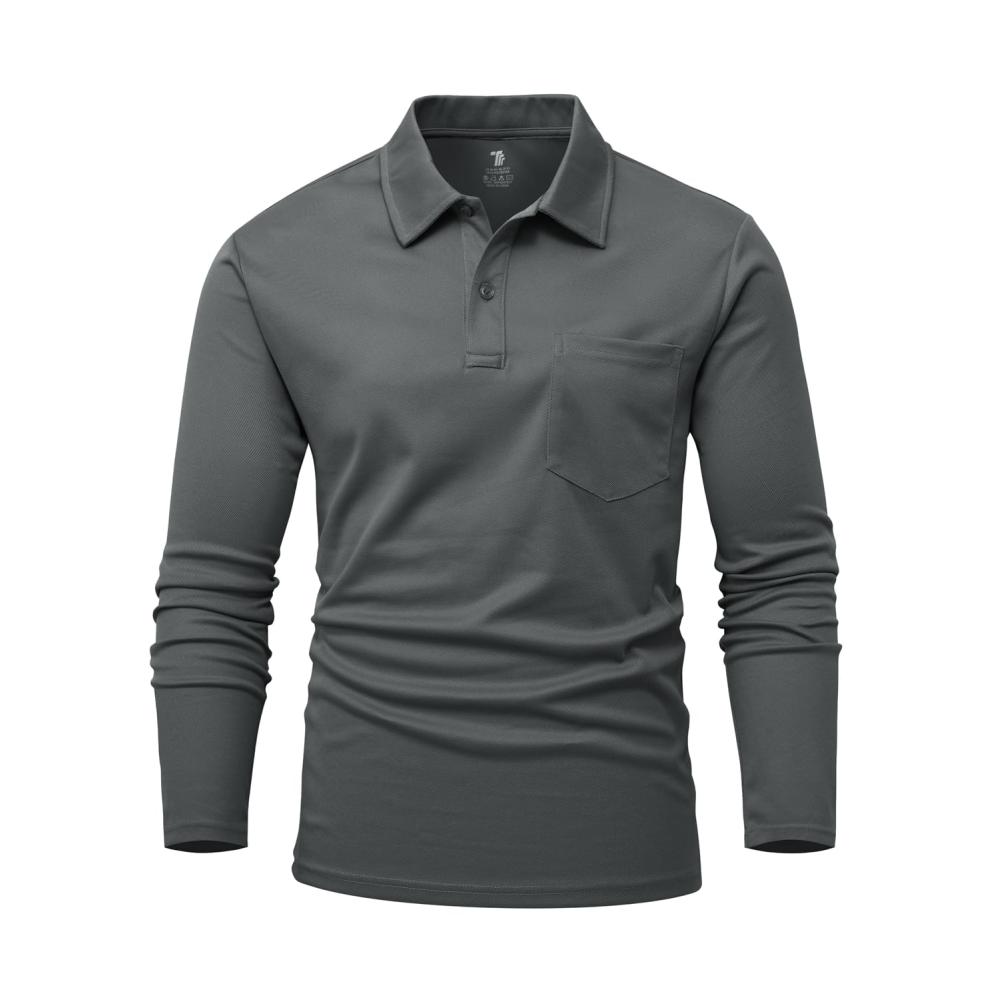 Stilvolle Herren Poloshirts Langarm Golfshirts mit Brillenhalter schnelltrocknend atmungsaktiv für Outdoor Tennis Arbeit & Casual. Top Qualität
