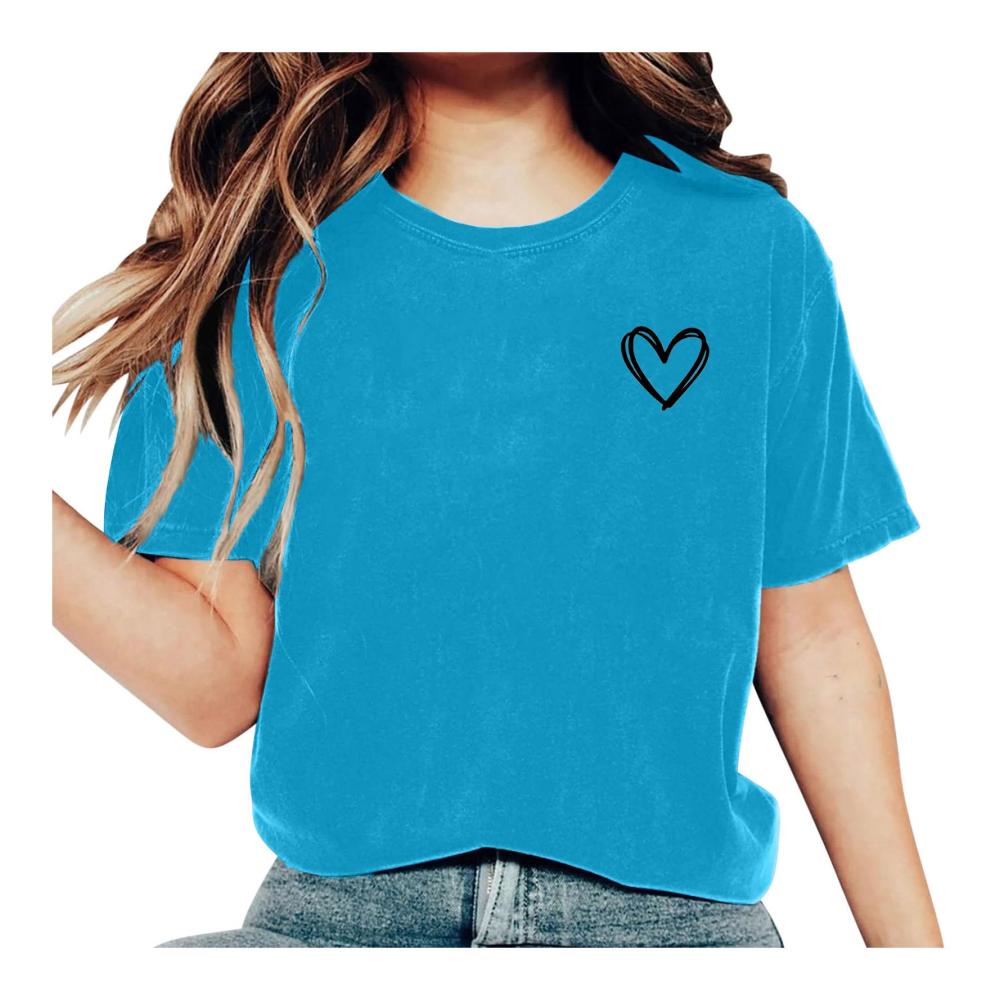 Einzigartiges Damen Baumwolle T-Shirt Herzform Druck lässiges Sommeroutfit für Teenager-Mädchen. Casual Basic für Sport und Freizeit. Holen Sie sich jetzt dieses stilvolle T-Shirt