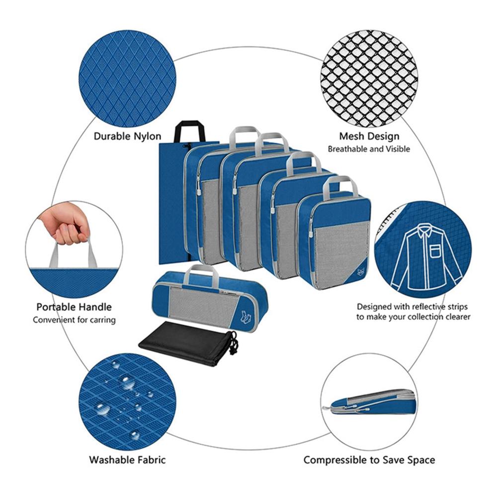 6er Set Kofferorganizer mit Kompressionsfunktion Verpackungswürfel & Organizer Taschen für effizientes Packen Reisezubehör für geordnetes Gepäck