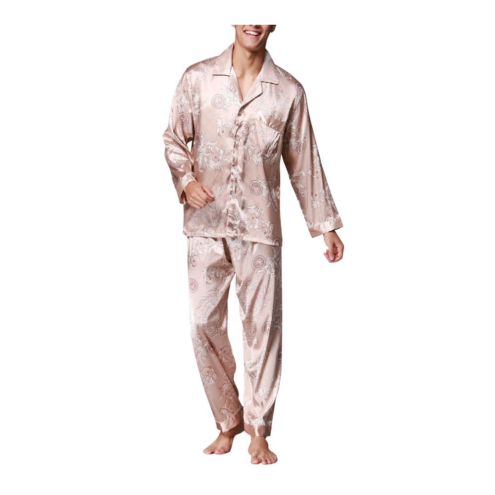 Entspannter Schlafkomfort Herren Schlafanzug in Retro-Satin mit Langarm und klassischem Pyjama-Druck. Perfekt für Frühling und Sommer. Jetzt in L XL XXL erhältlich
