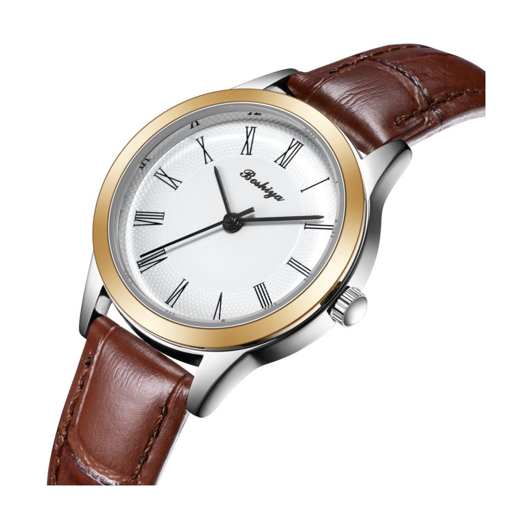 Damen Lederarmband Armbanduhr BOSHIYA Analog Quarz Uhr für Frauen Klassisch Business Wasserdicht Lässig Kleid elegant (Schwarz & Braun