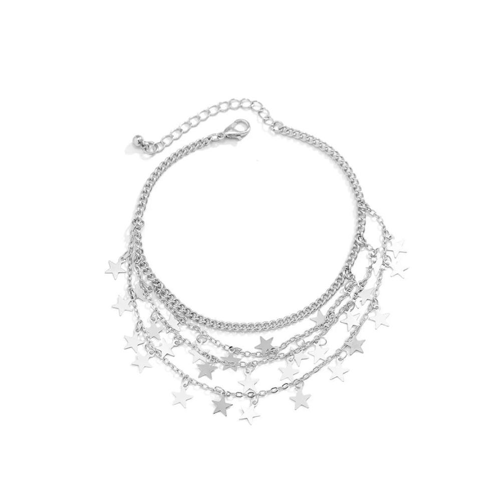 Entdecken Sie den Charme 2er-Set Fußschmuck aus Edelstahl mit Sternen-Pailletten Quasten und U-förmiger Metallkette - Perfekte Fußkettchen für stilvolle Frauen
