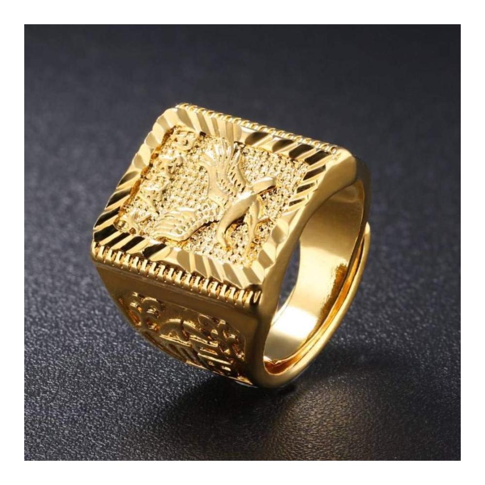Erlesener 18 Karat Goldring Dapeng-Flügel inspiriert Partygeometrie mit Opal. Dominanter lokaler Herrenring vergoldet und einstellbar für unvergleichlichen Stil