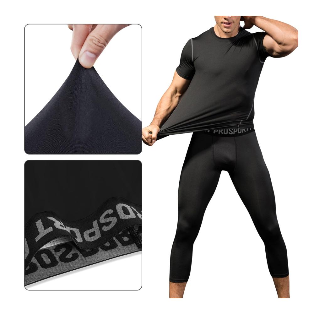2er-Pack Herren Kompressionshosen 3/4 Capri Leggings Atmungsaktiv Anti-Geruch Sportausrüstung Workout Gym Activewear Running Baselayer