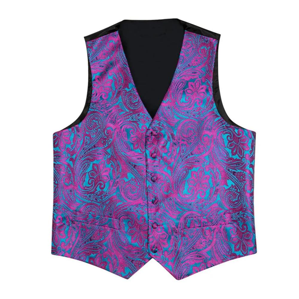 Klassische Floral Jacquard Seidenweste mit Einstecktuch - Perfekt für Party & Hochzeit! Elegant gestylt mit passender Krawatte. Exquisite Herrenmode-Set für besondere Anlässe. Jetzt zugreifen