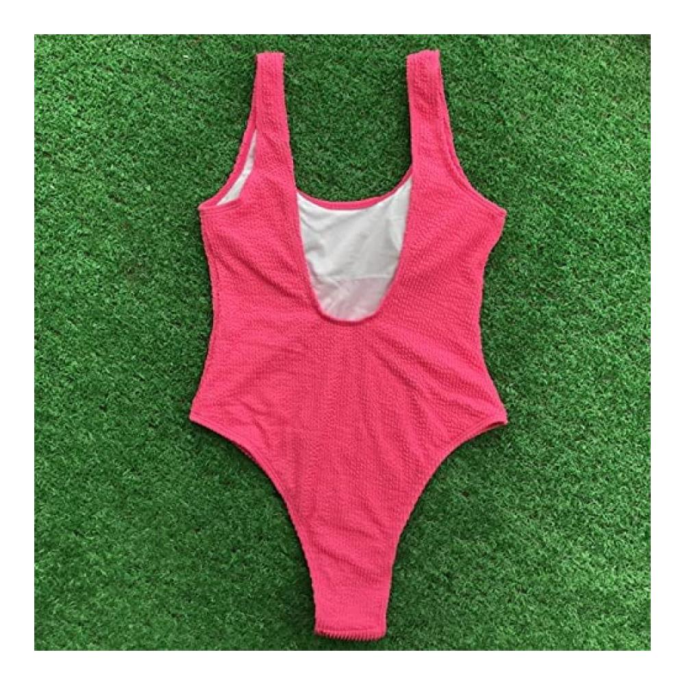 Badeanzug Damen Einteiler Sexy Monokini mit Rückenfreiheit & U-Ausschnitt Einfarbiges Badekostüm für Damen Bauchweg-Schwimmanzug für Strand & Pool