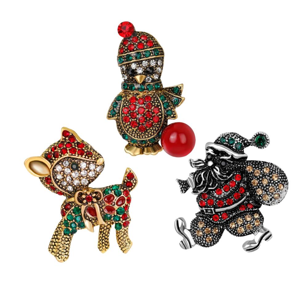 Einzigartige Weihnachtsbroschen & Anstecknadeln Set Strass-Weihnachtsbaum Weihnachtsmann & Emaille-Designs für Frauen. Perfekt für Jacken Revers & festliche Stoffe