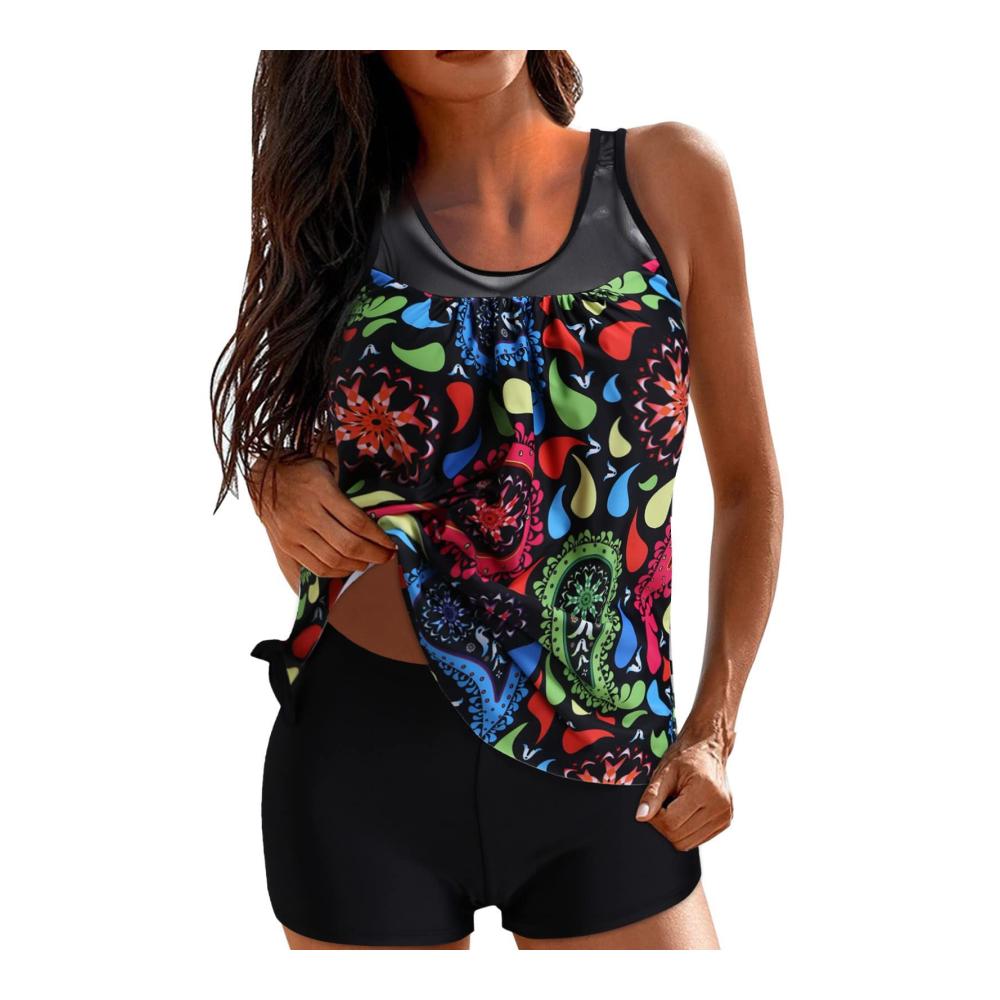 Boho Bikini Set für Mollige Sexy Zweiteiler mit Bauch-weg-Effekt Push-Up-Oberteil und eleganten Shorts - Sommerlicher Schwimmspaß in Damen Tankinis