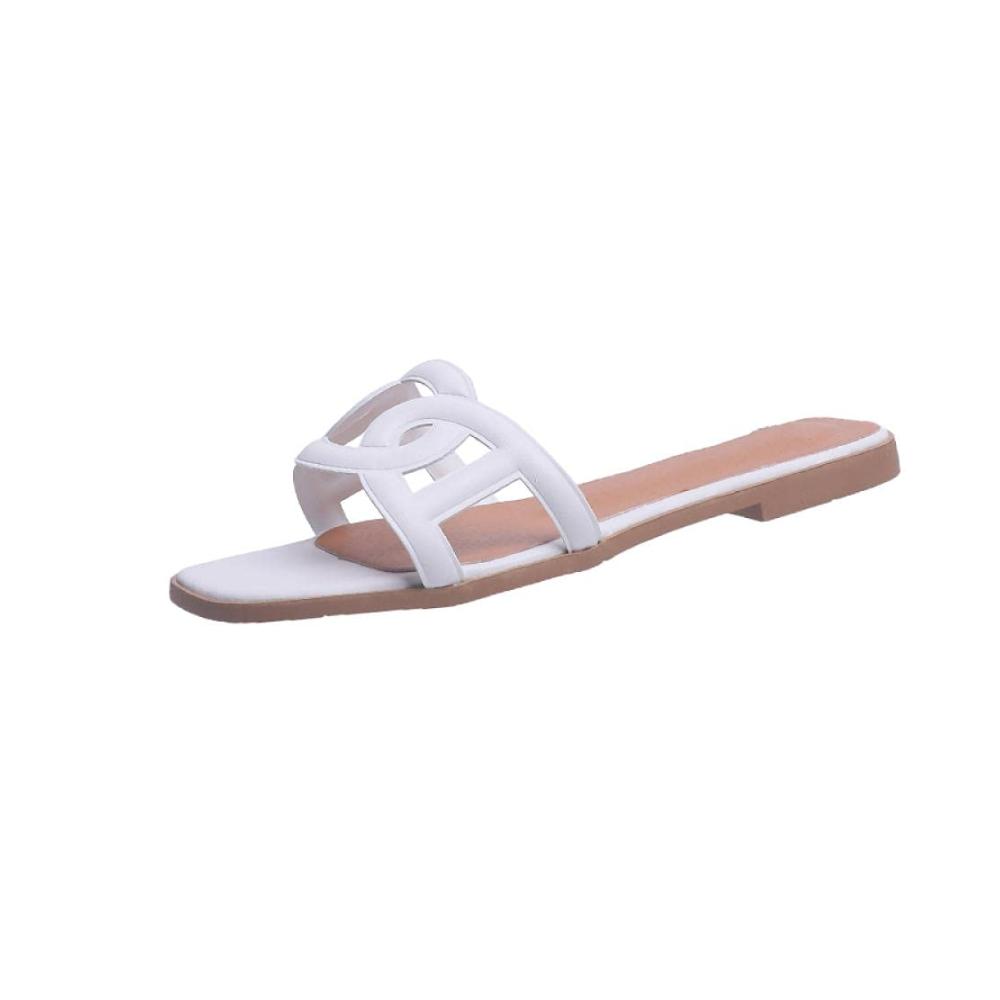 Sommerstil Damen Pantoletten | Bequeme Flats für den Strand und mehr | Weiß Größe 5 US | Rutschfeste Slip-Ons für Damen | Trendige Strandmode