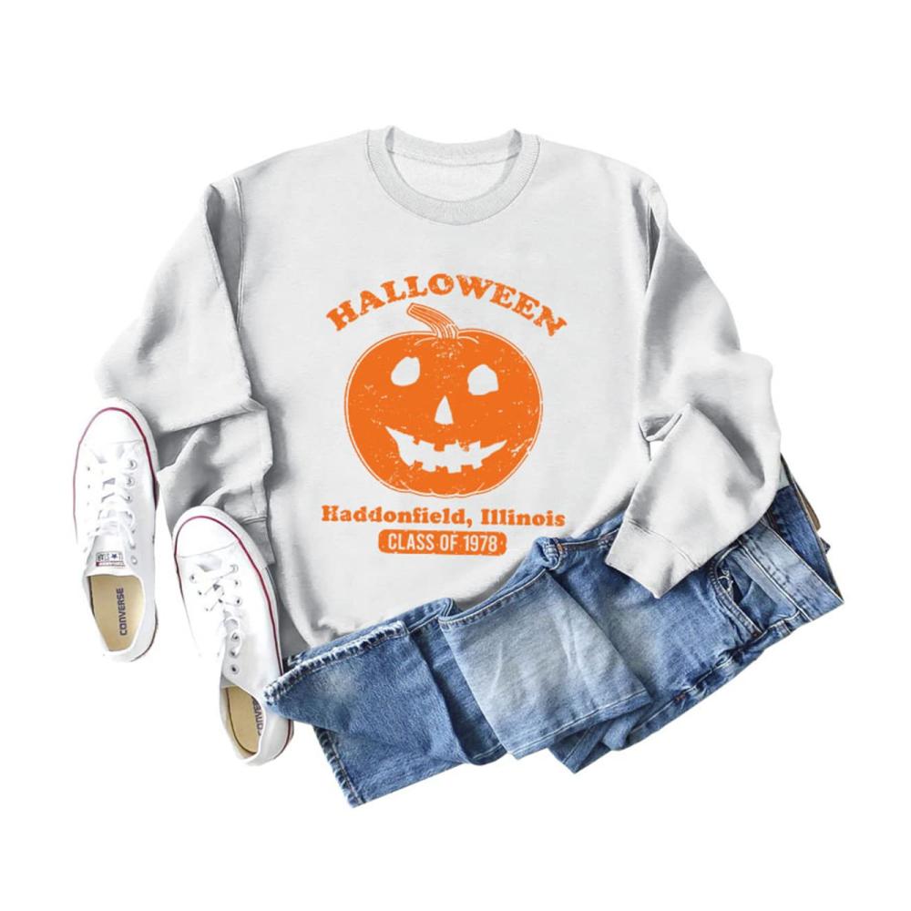Bequeme Sweatshirts Lustige Halloween-Kürbisgrafik für Frauen 1978 Haddonfield Illinois Sweatshirt-Tops - Perfekt für den Herbst