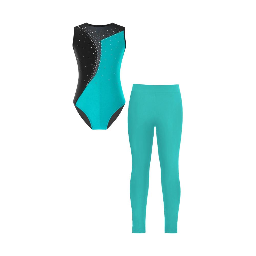 Perfekte Passform Ärmelloser Mädchen Turnanzug mit Leggings - Elegantes Ballett Leotard für Gymnastik Tanz & mehr
