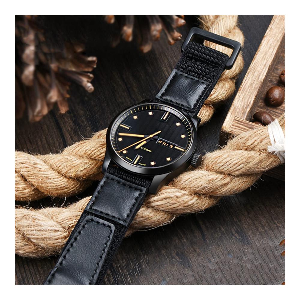 Entdecken Sie das vielseitige Nato-Uhrenarmband Nylon 22 mm klassisches Schwarz passend für Seiko Nr. 5 Mido Samsung Gear S3 & Huawei GT2. Ein Must-Have