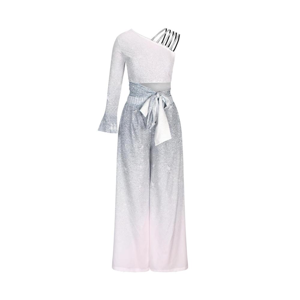Stylisches Crop-Top- und Bundfaltenhosen-2-Teiler-Set mit 3D-Print für Damen