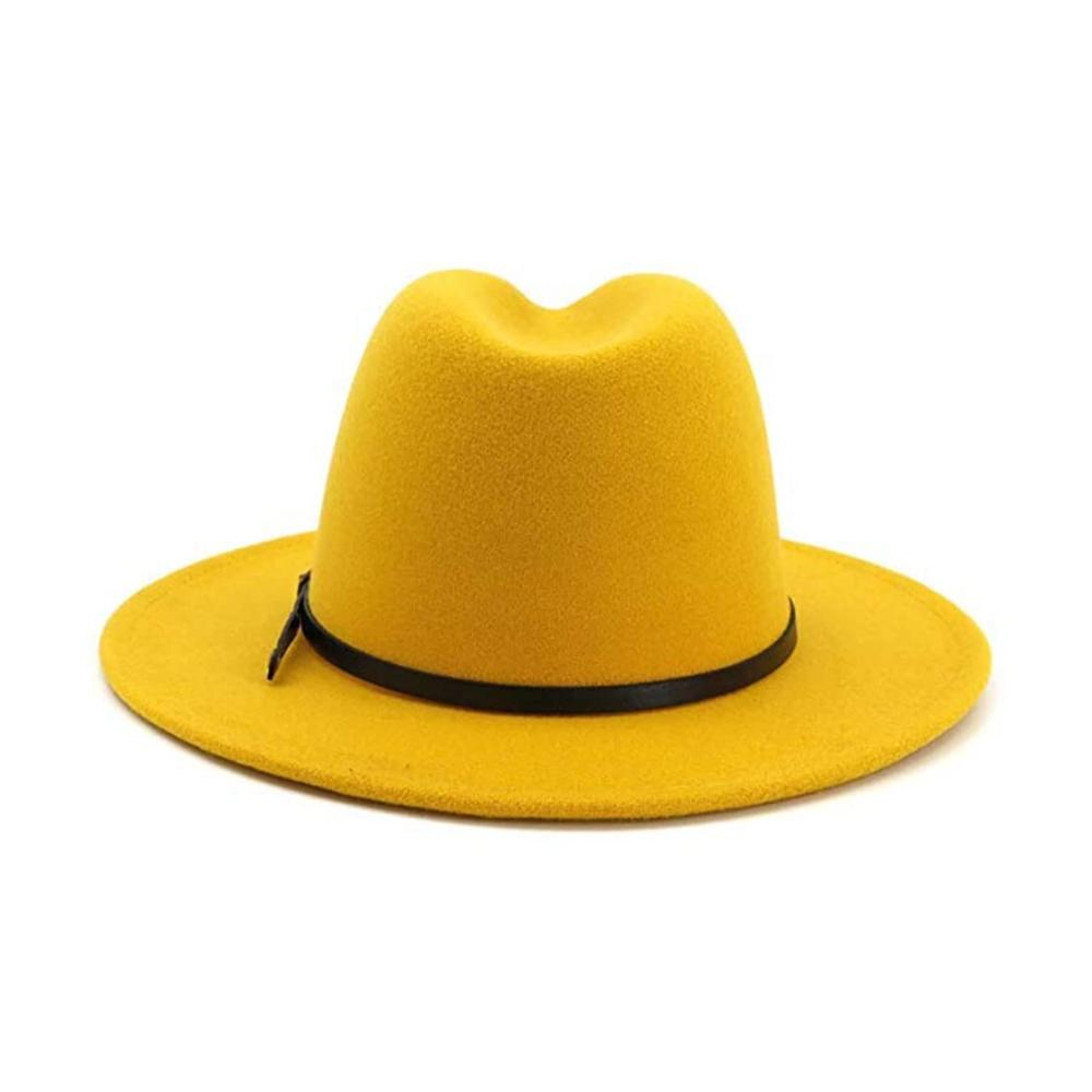 Stilvoller Damen Fedora Hut Vintage Design mit breiter Krempe und eleganter Gürtelschnalle - Perfekter Panama Hut für Damen in Gelb