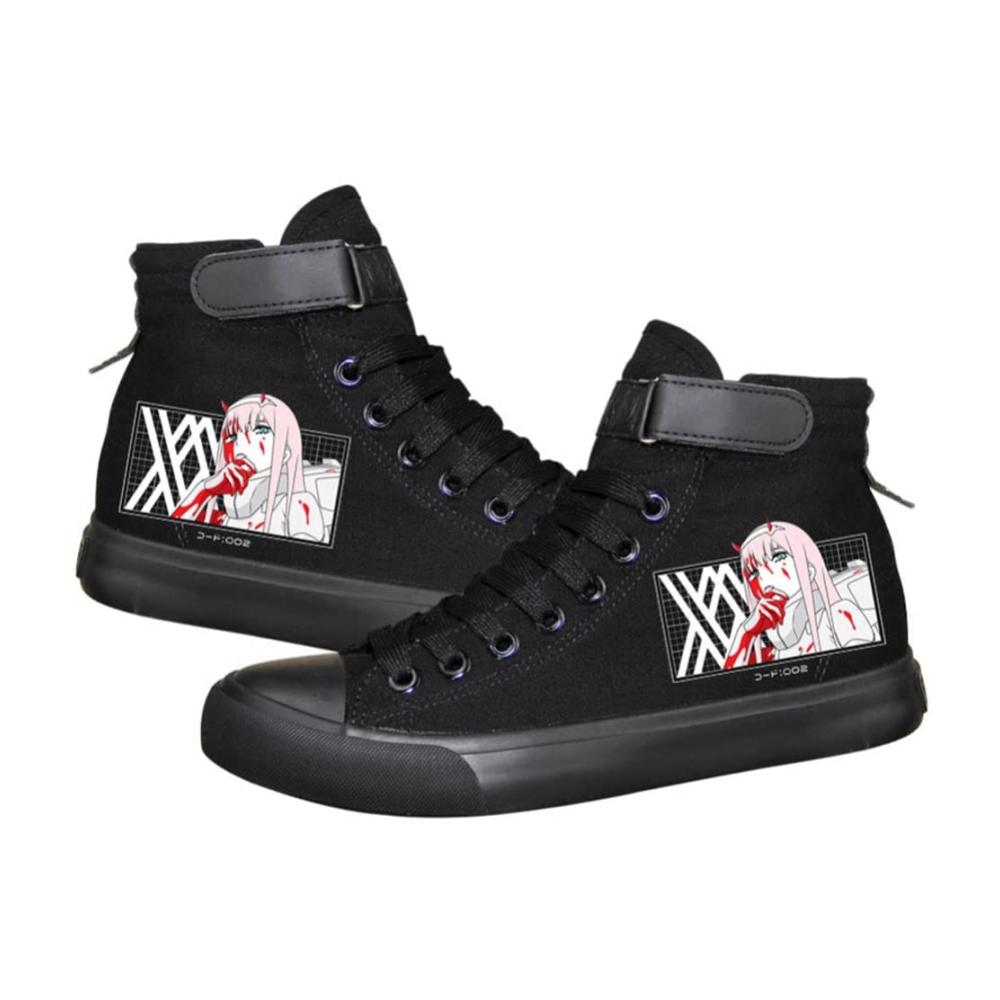 Einzigartige Anime Sneaker mit DARLING in the FRANXX Print - Stilvoller Unisex Hi-Top Schuh für Teens! Perfekt für Cosplay und Casual Wear! Holen Sie sich Ihre Zero Two Lace-Ups heute