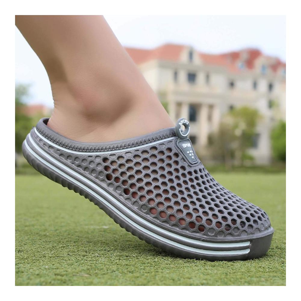 Erfrischende Unisex Clogs Atmungsaktiv geschlossen für Sommerliebhaber! Graue Hausschuhe für Strand Pool und Garten Männer und Frauen Größe 44 EU