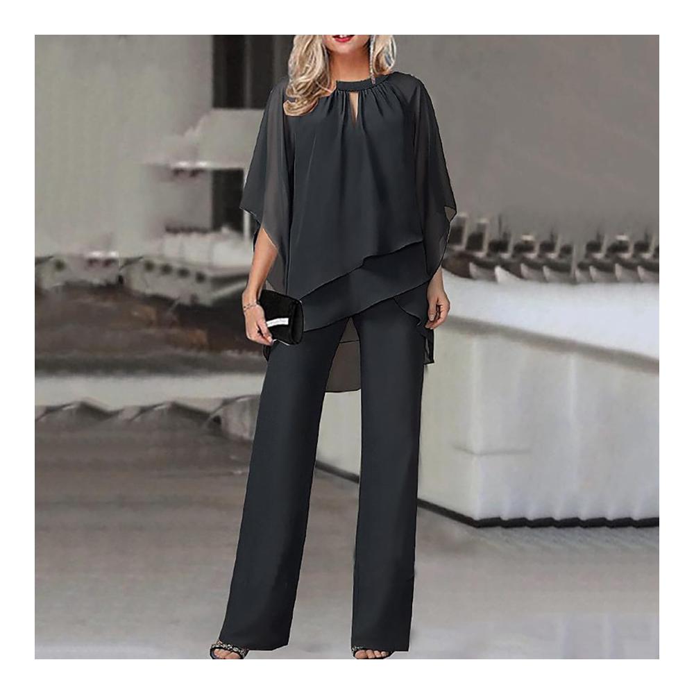 Einzigartiger Charme Damen Hosenanzug-Ensemble mit Tüll- und Chiffon-Akzenten. Elegant und Vintage perfekt für Cocktailpartys und festliche Anlässe. Entdecken Sie dieses 2-teilige Set jetzt