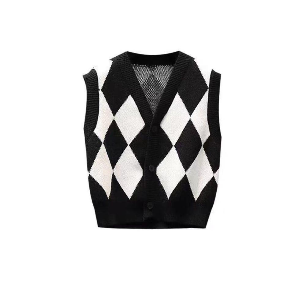 Entdecken Sie die zeitlose Eleganz Damen Strickjacke mit V-Ausschnitt ärmellos für Frühling & Herbst. Lockere Passform in Schwarz-Weiß. Perfekt für lässige Styles