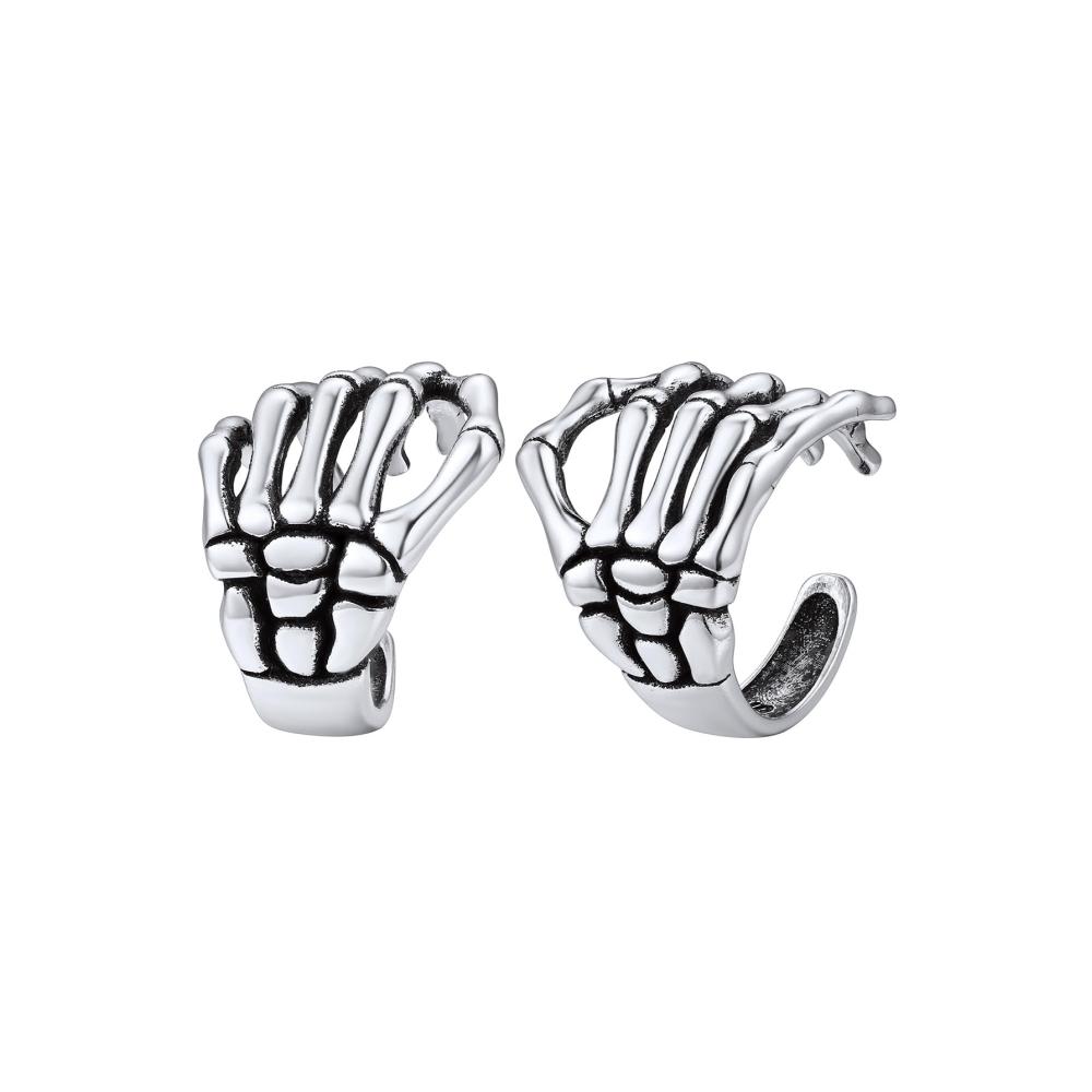 Einzigartige 925 Silber Ohrringe für Männer und Frauen - Retro Totenkopf Schädel Knochen Hand Octopus Spinnen Drache Skorpion - Non-Piercing Ohrclips und Ohrmanschette