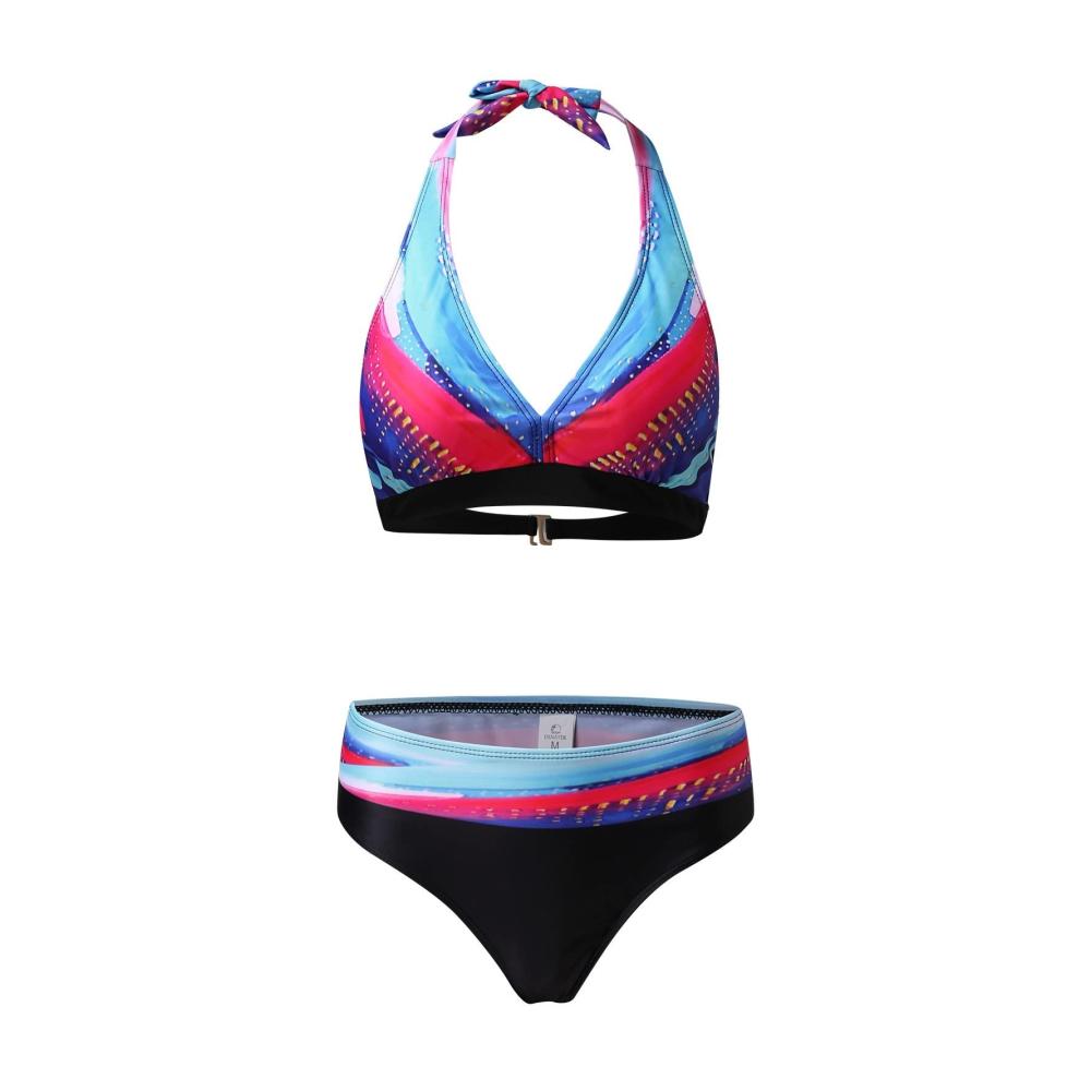Attraktives Bikini-Set für Damen Bauchweg-Effekt Große Brüste Push-Up High Waist V-Ausschnitt überkreuztes Blumenmuster Bauchkontrolle (Rot 3  L