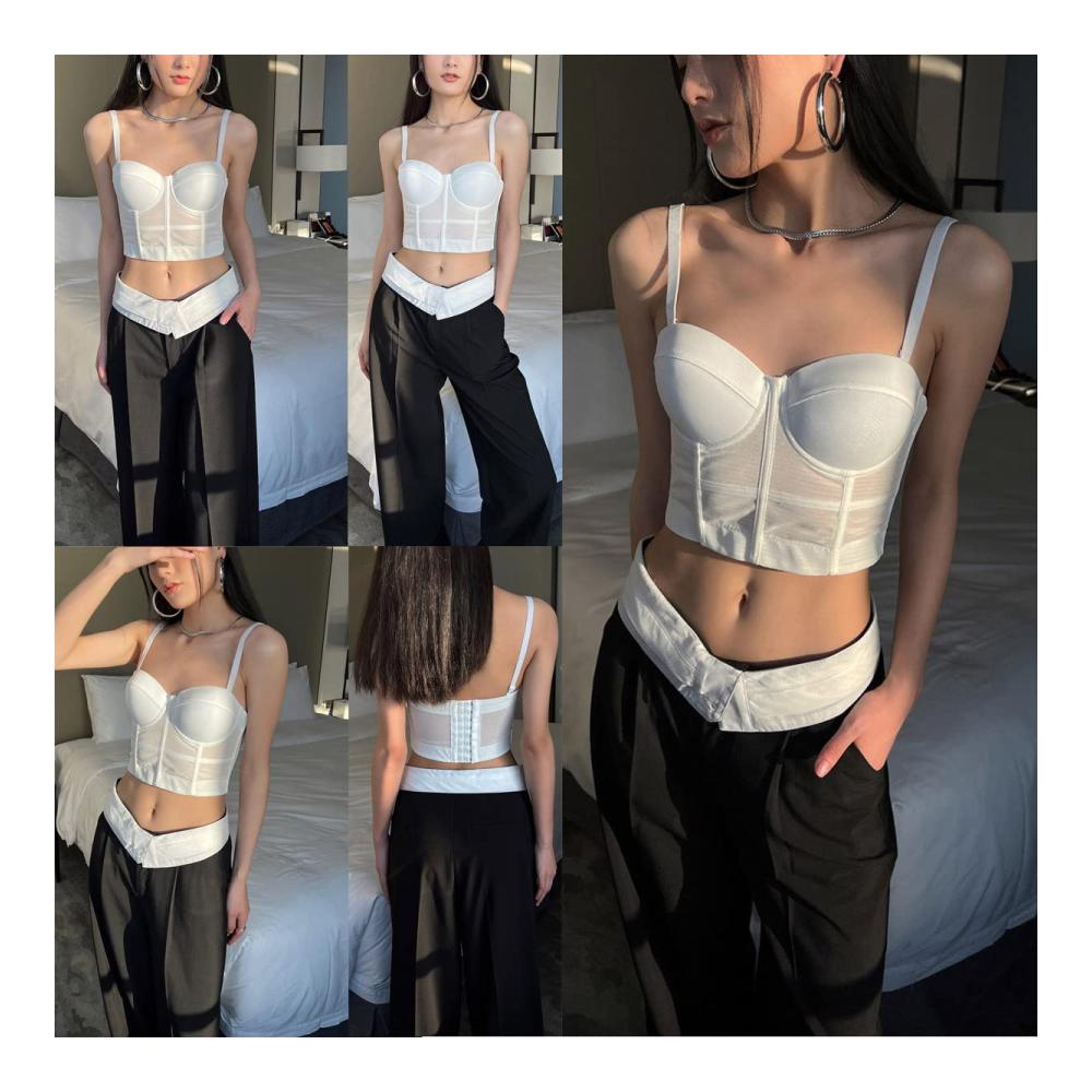 Entdecke den ultimativen Glamour Korsagen & Bustiers für stilvolle Damen! Y2K Korsett BH Tank Top - Dessous mit Trägern Push-Up-Effekt Pailletten Perlen & Strass. Perfekt für Clubwear & Partys
