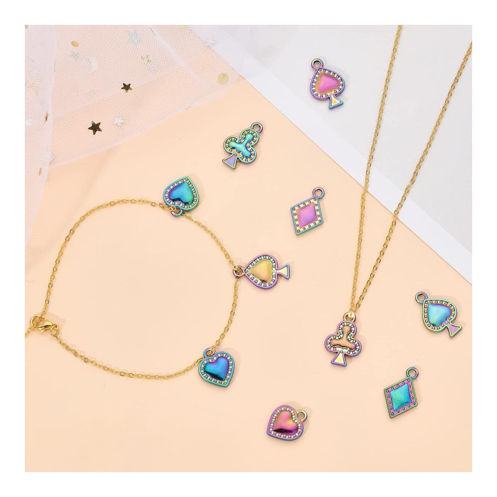 Entdecken Sie 16 Stücke Charms in 4 Stilen Poker-Anzug Regenbogen-Farbe Legierungs-Anhänger. Perfekt für personalisierte Schmuckherstellung