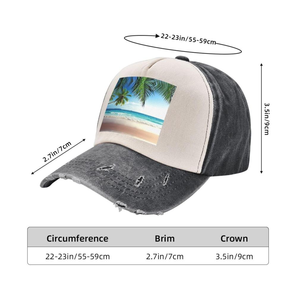 Entdecken Sie den tropischen Flair mit unserer verstellbaren Baseballkappe mit Hawaii-Stranddruck und Palmenmotiv! Ein vielseitiger Outdoor-Hut für Damen und ein perfektes Geschenk zum Vatertag