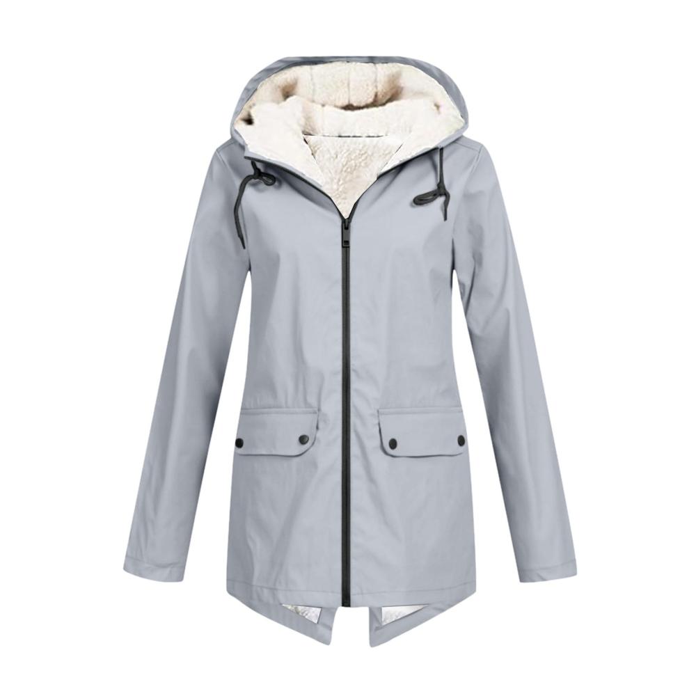 2023-24 Damen Leichte Regenjacke & Mantel Wasserdicht Fleece-Wolle Gefüttert mit Reißverschluss & Kordelzug Perfekt für Herbst & Winter