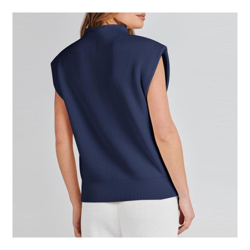 Stilvoller Damen Pullunder Kuscheliger Basic Strick mit Stehkragen für einen lockeren trendigen Look - Ärmellose Strickweste in Loose Fit perfekt als Strick Tank Top
