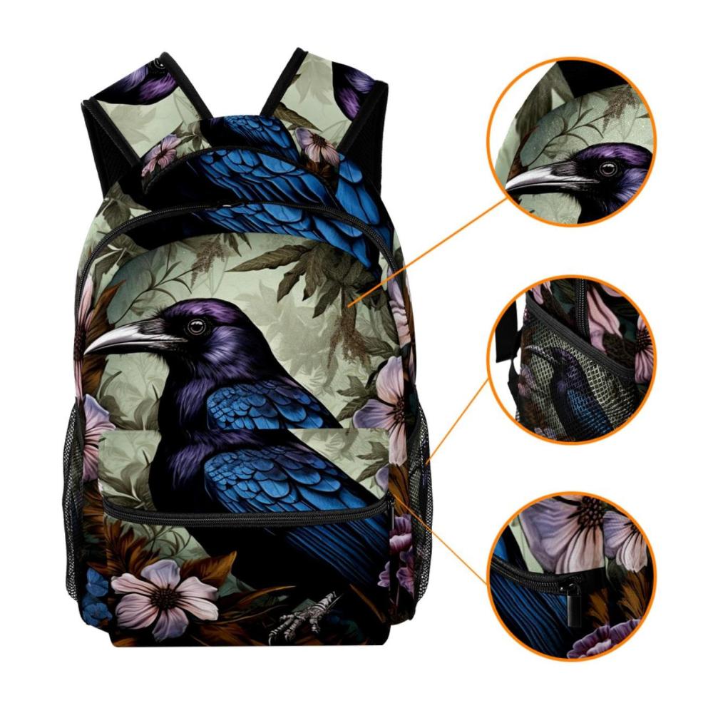 Entzückender Kinderrucksack Lässiger Krähenblumen-Rucksack in Violett für Schule und Freizeit - Leicht geräumig mit Hauptfach 2 Seitentaschen und integriertem Organizer! Premium-Qualität