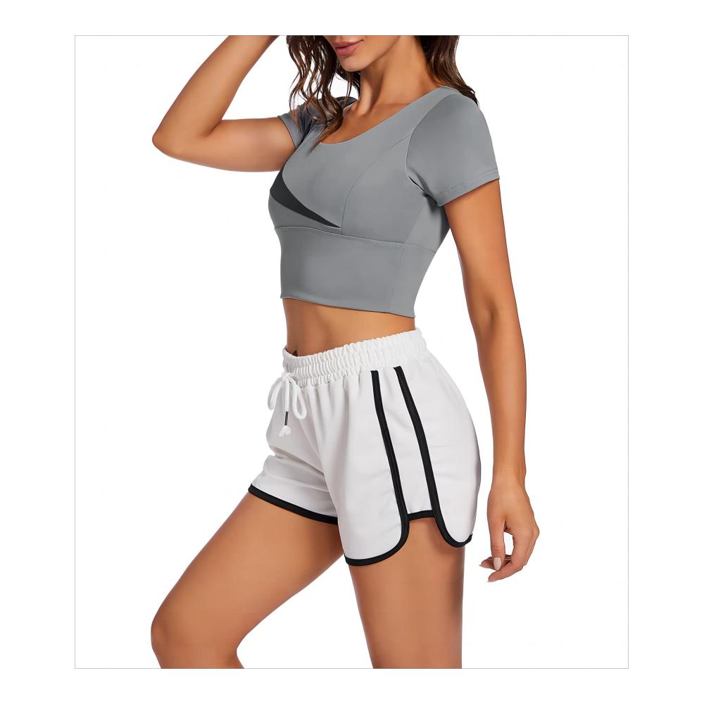 Erfrischende Auswahl Damen T-Shirts mit integriertem BH - Sommerliches 2-in-1 Sportshirt für Yoga Fitness & Laufen - Rückenfrei und Kurzarm für maximale Bewegungsfreiheit
