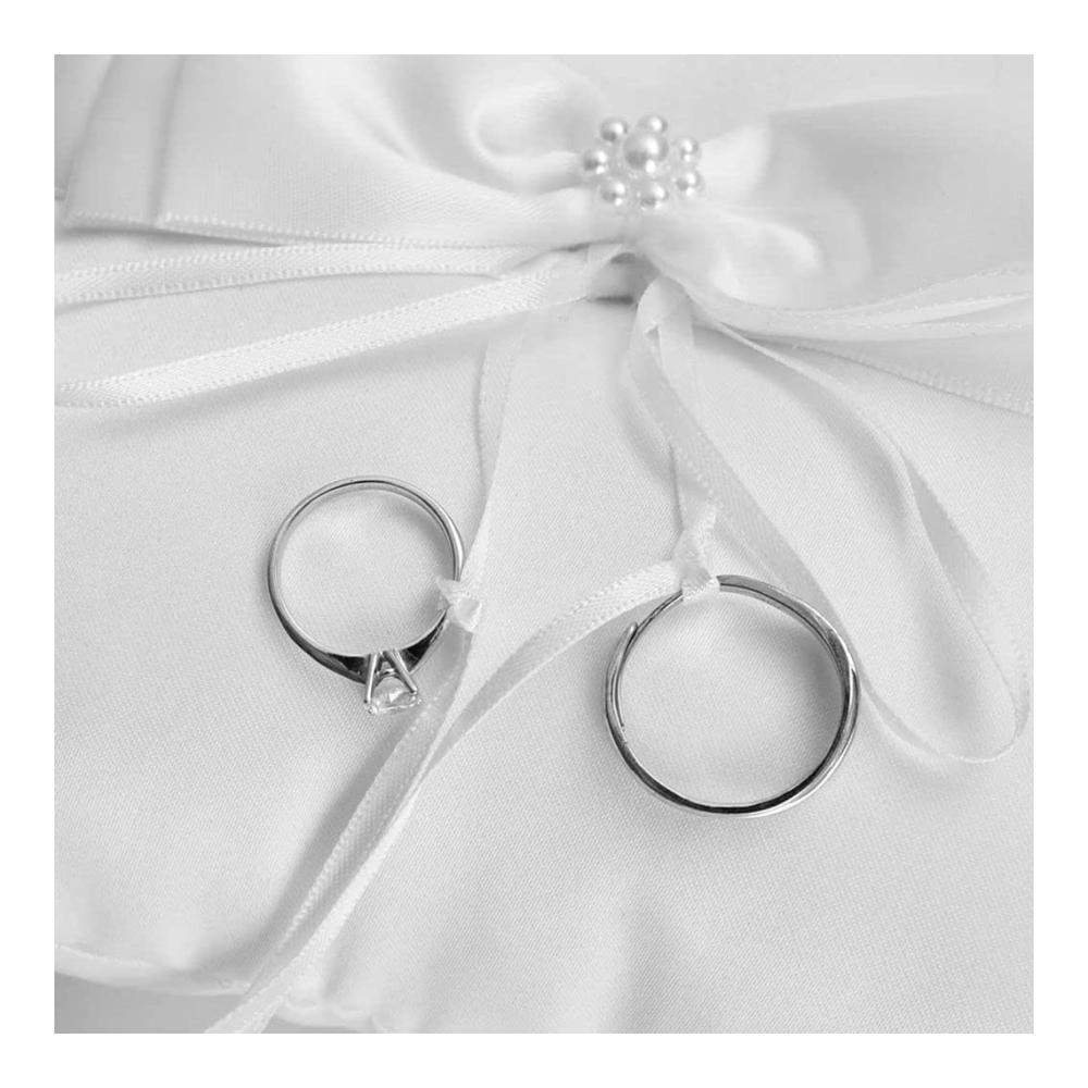 Verzaubern Sie Ihre Hochzeit mit diesem eleganten und romantischen Ringkissen - Weißes Taschenringkissen mit Doppelschleife perfekte Brautdekoration für den besonderen Tag