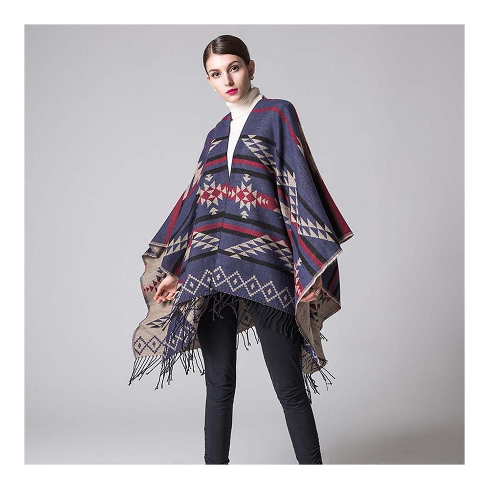 Exquisite Pashminas Damen-Poncho mit Druck Quasten & offener Vorderseite - Stilvoll und einzigartig perfekt für Eleganz und Komfort BM004