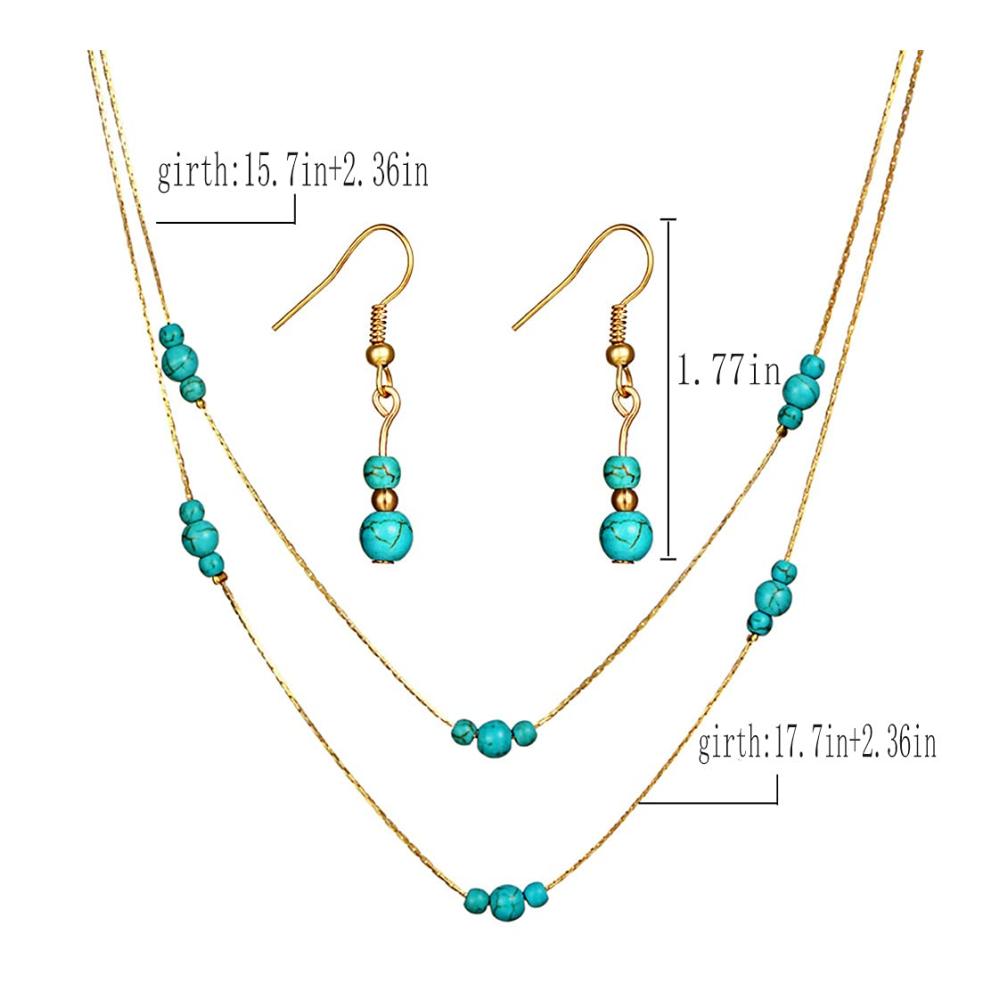 Entdecke zeitlose Eleganz Schmuck-Sets mit Doppel-Layer-Türkis-Halskette und Ohrringen. Handgefertigte Retro-Anhänger und verstellbare Chokerhalsketten für Damen und Mädchen. Gönn dir Luxus