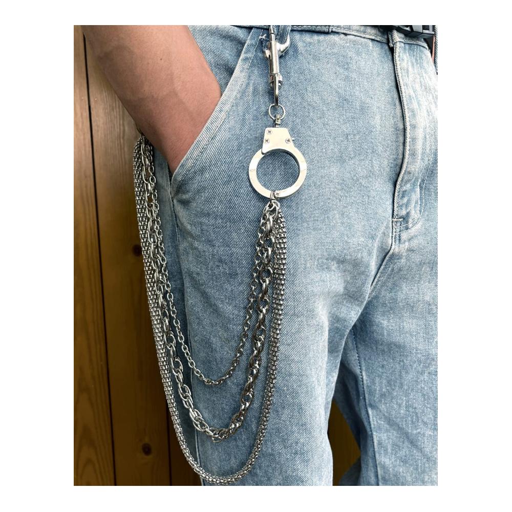 Erleben Sie den ultimativen Körperglanz Trendige Handschellen Hosenkette mit 3 Schichten. Strapazierfähige Gürtelketten perfekt für Männer und Frauen. Unvergleichlicher Körperschmuck