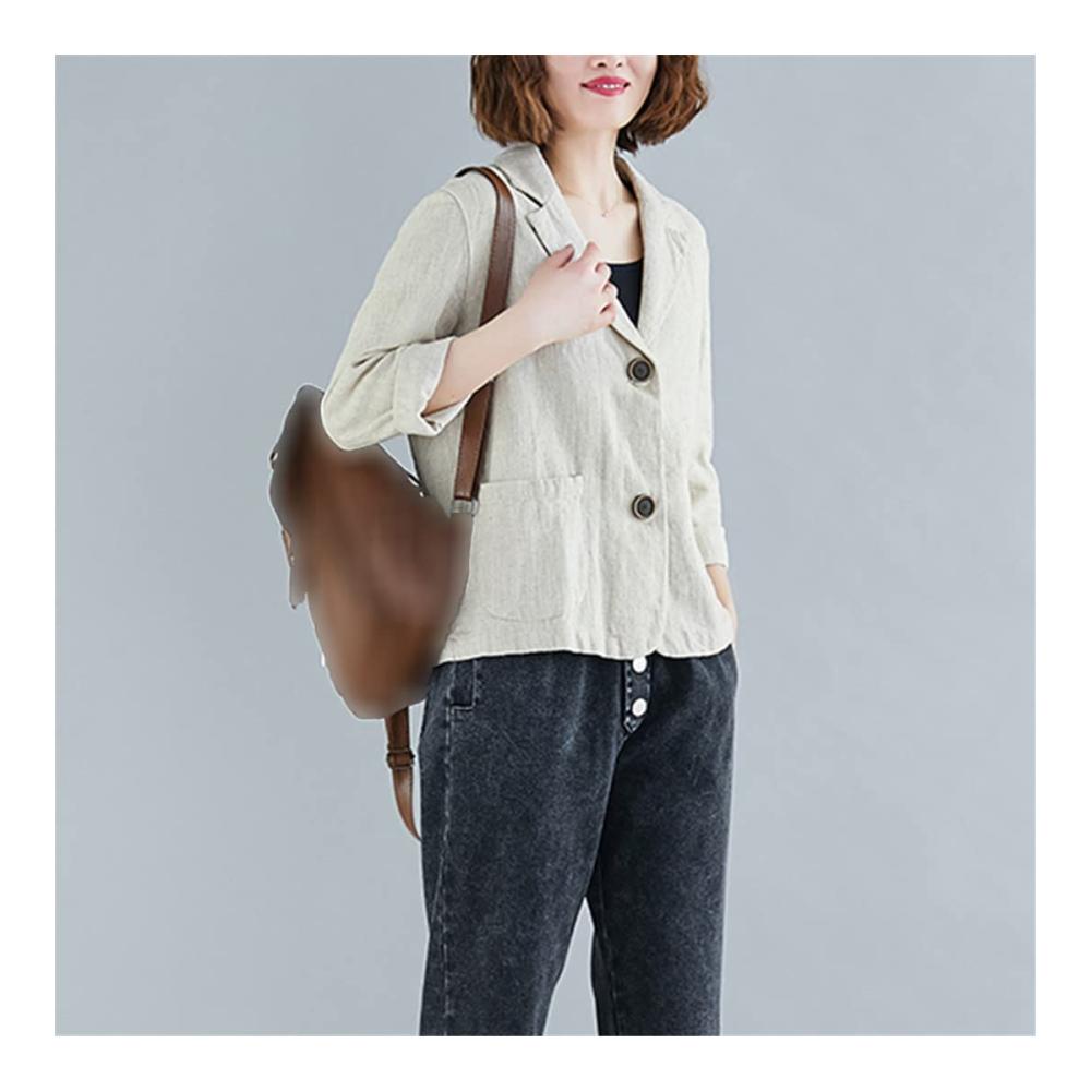 Stilvoller Damen Blazer für Frühling & Sommer Leichter Baumwoll-Leinen Kurzmantel mit Stehkragen und 3/4 Ärmeln. Perfekt für Casual Looks