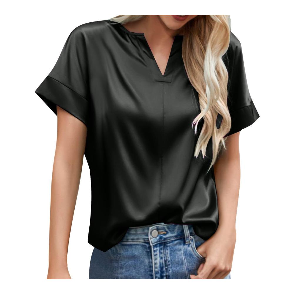 Entdecke zeitlose Eleganz Damen Sommer-T-Shirts in Satin. Modernes Design mit V-Ausschnitt für stilvolle Freizeit- und Party-Looks. Jetzt shoppen