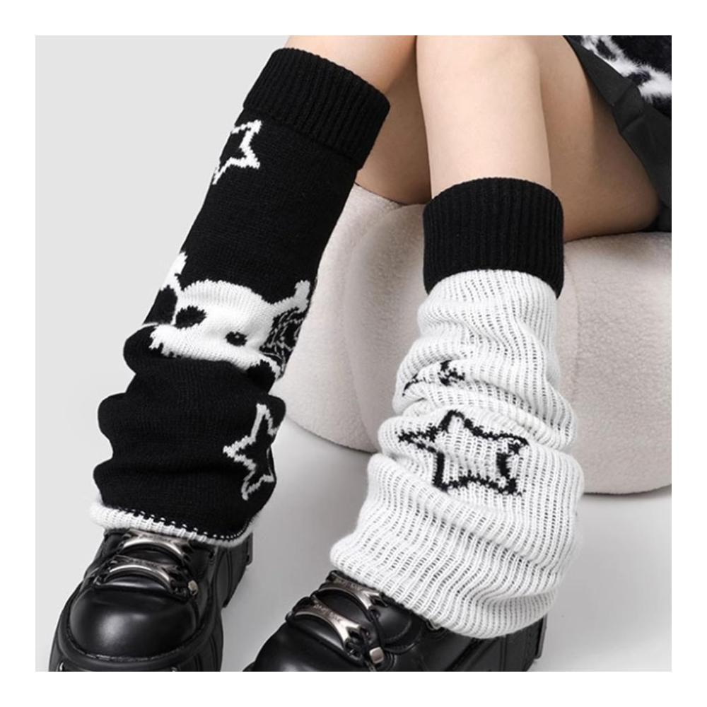 Entzückende Stulpen Doppelseitig tragbare Winterbeinwärmer mit Sternenschädel-Print für punkige Mädchen und Frauen! Kuschelig stylisch ein Must-have
